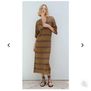 Zara Olive Green and Mauve Striped Knit Midi Dress